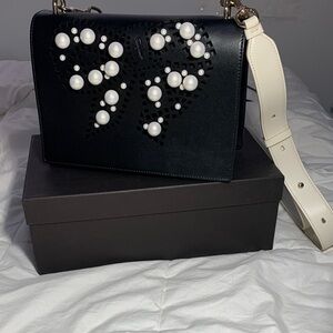 Salvatore Ferragamo Black and White Crossbody Bag with Pearl Details